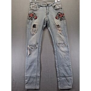 Machine Women Nouvelle Mode Embroided Skinny, Ripped Jeans Size 7